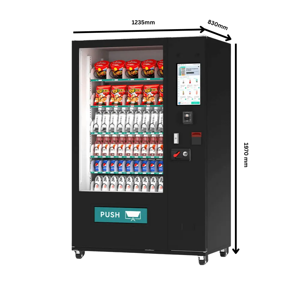 מכונת משולבת עם מידות שלה מוצגות בתמונה